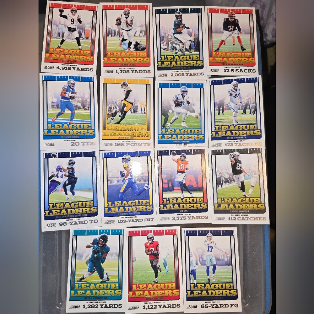 2025 Score - League Leaders Full Set of 15 Cards NFL Football Players